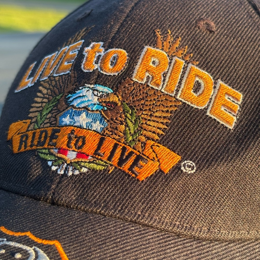 LIVE TO RIDE Eagle Biker Hat Black Embroidered Cap